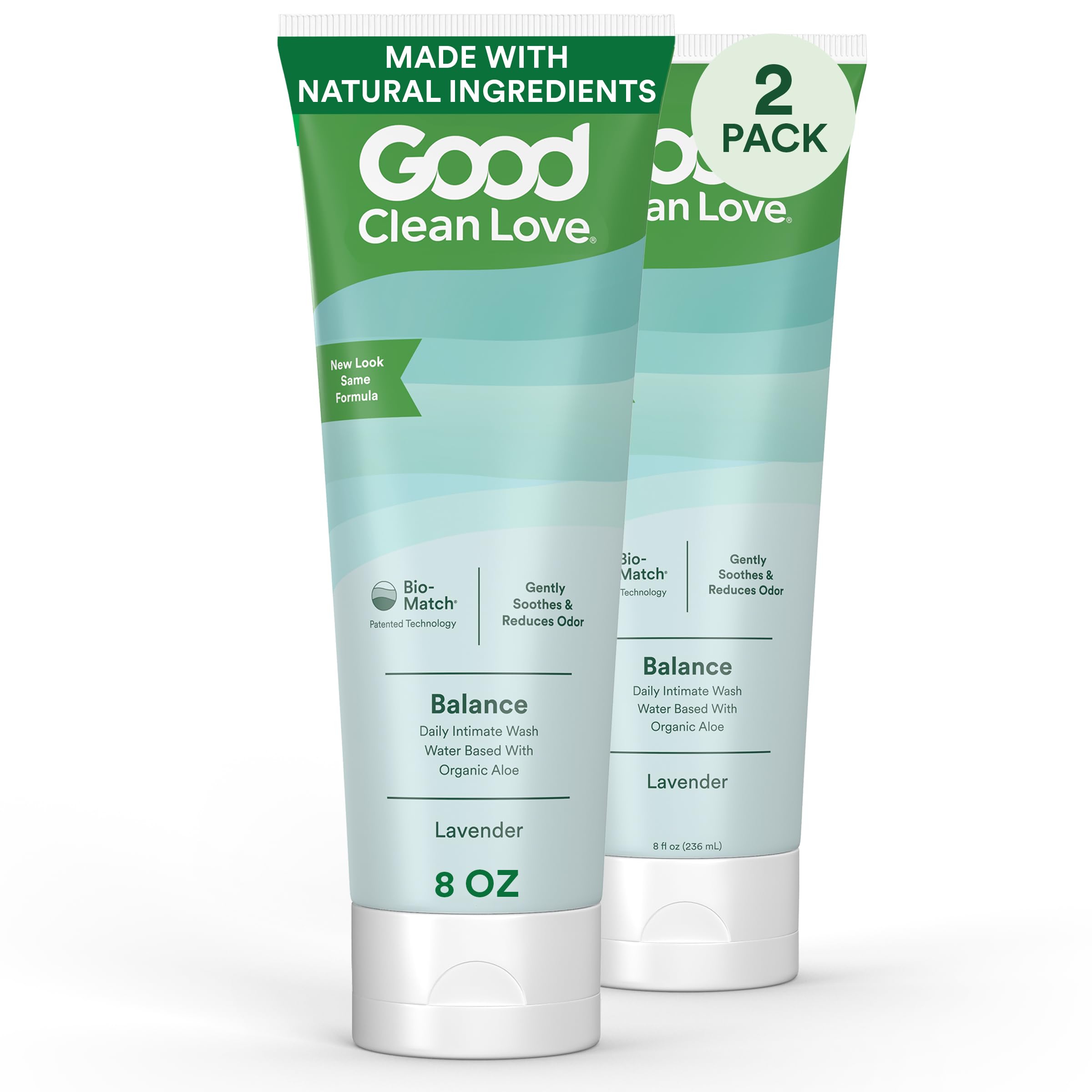 Good Clean Love Balance wash bottle pour demonstrates gentle daily cleansing and balanced moisture