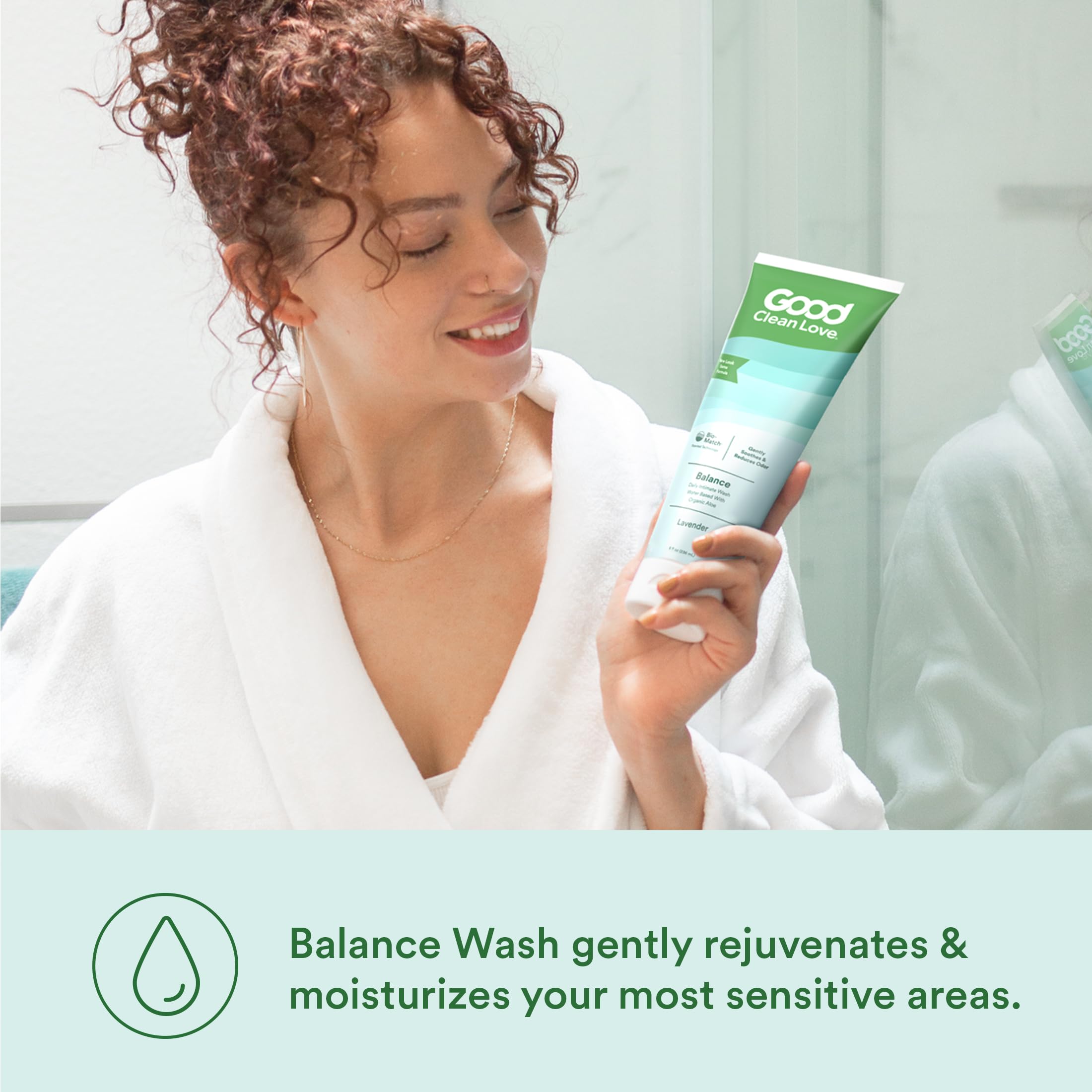 Good Clean Love Balance wash daily-use routine image illustrates easy cleansing and moisture support