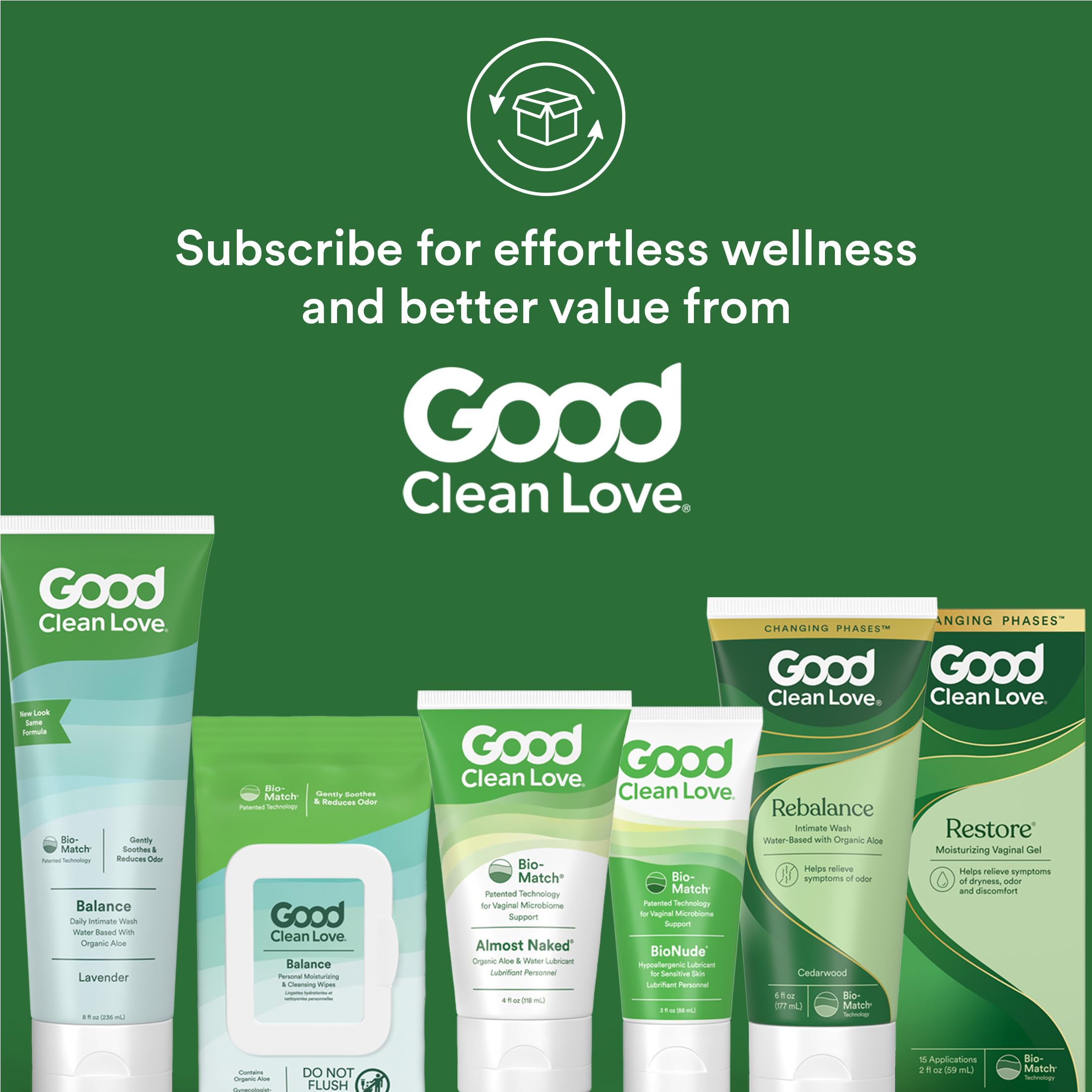 Good Clean Love Balance wipes gynecologist recommended for daily intimate care.