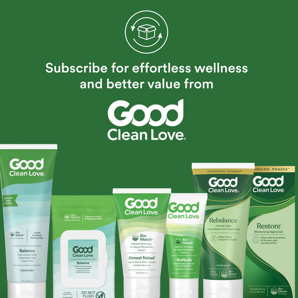 Good Clean Love Bio-Match technology logo signals chemistry-aligned care.