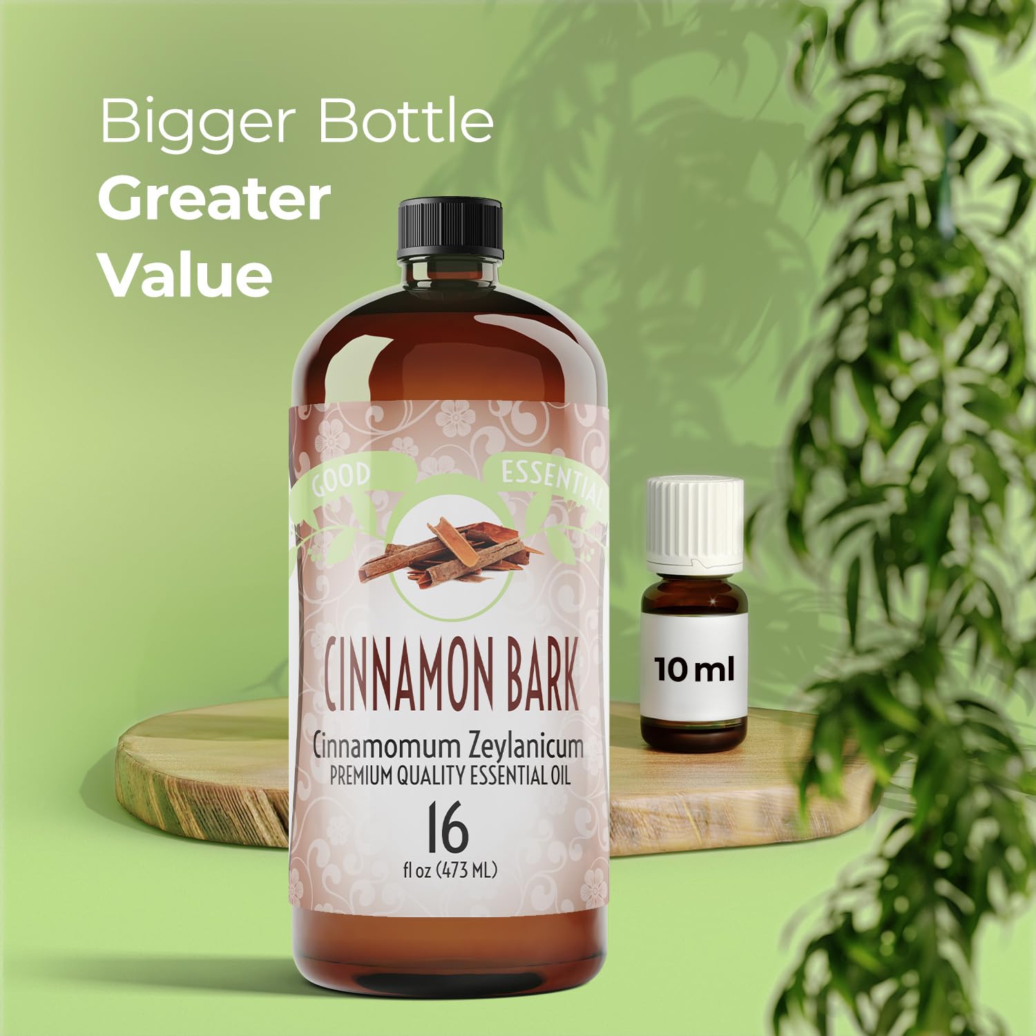 Good Essential bottle on a wooden table highlighting amber protection and storage benefit