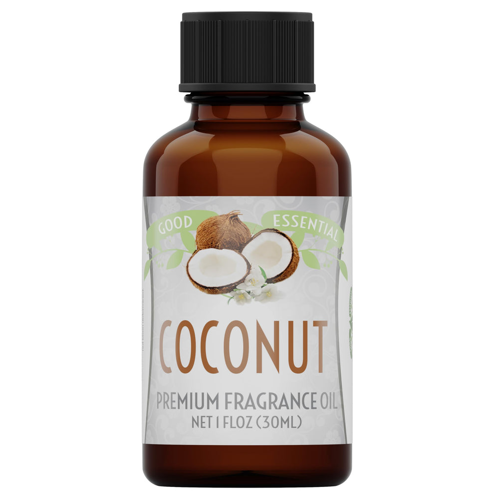Good Essential Coconut Fragrance Oil 30ml in amber glass bottle for candles, soaps, lotions and diffusers.