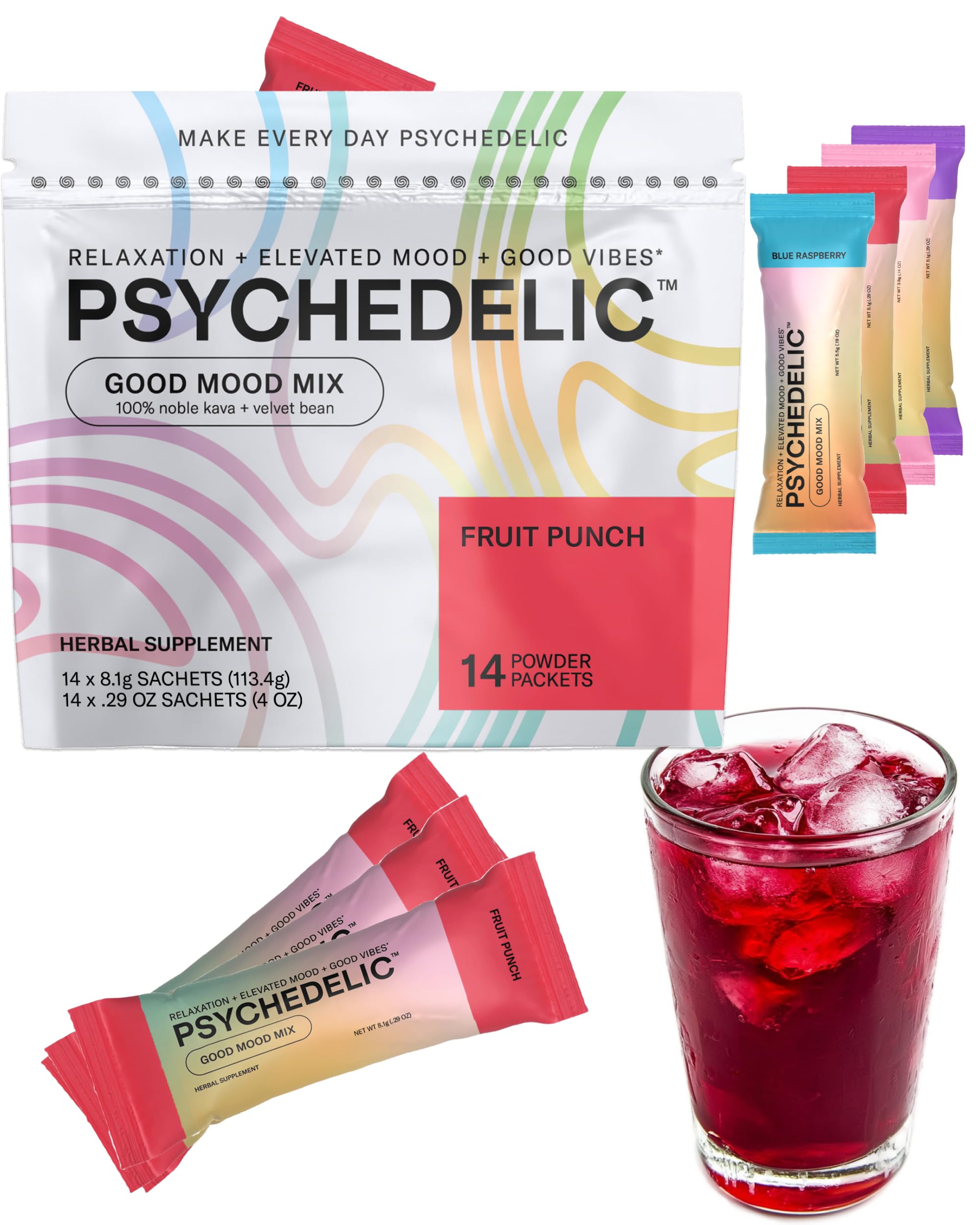 Good Mood Mix Fruit Punch Kava Drink Mix box with sachets