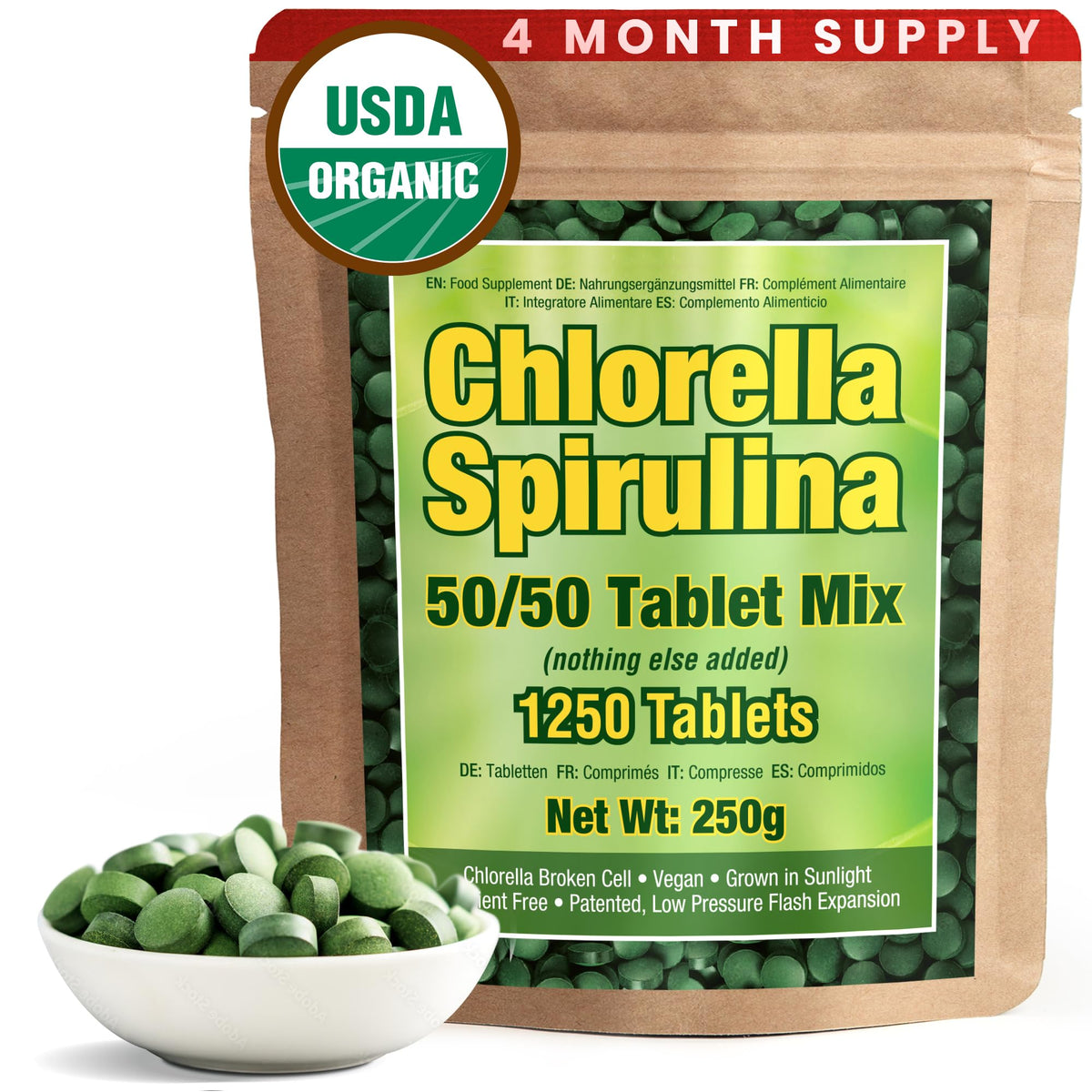 Good Natured spirulina and chlorella capsules bottle – 1,250 tablets