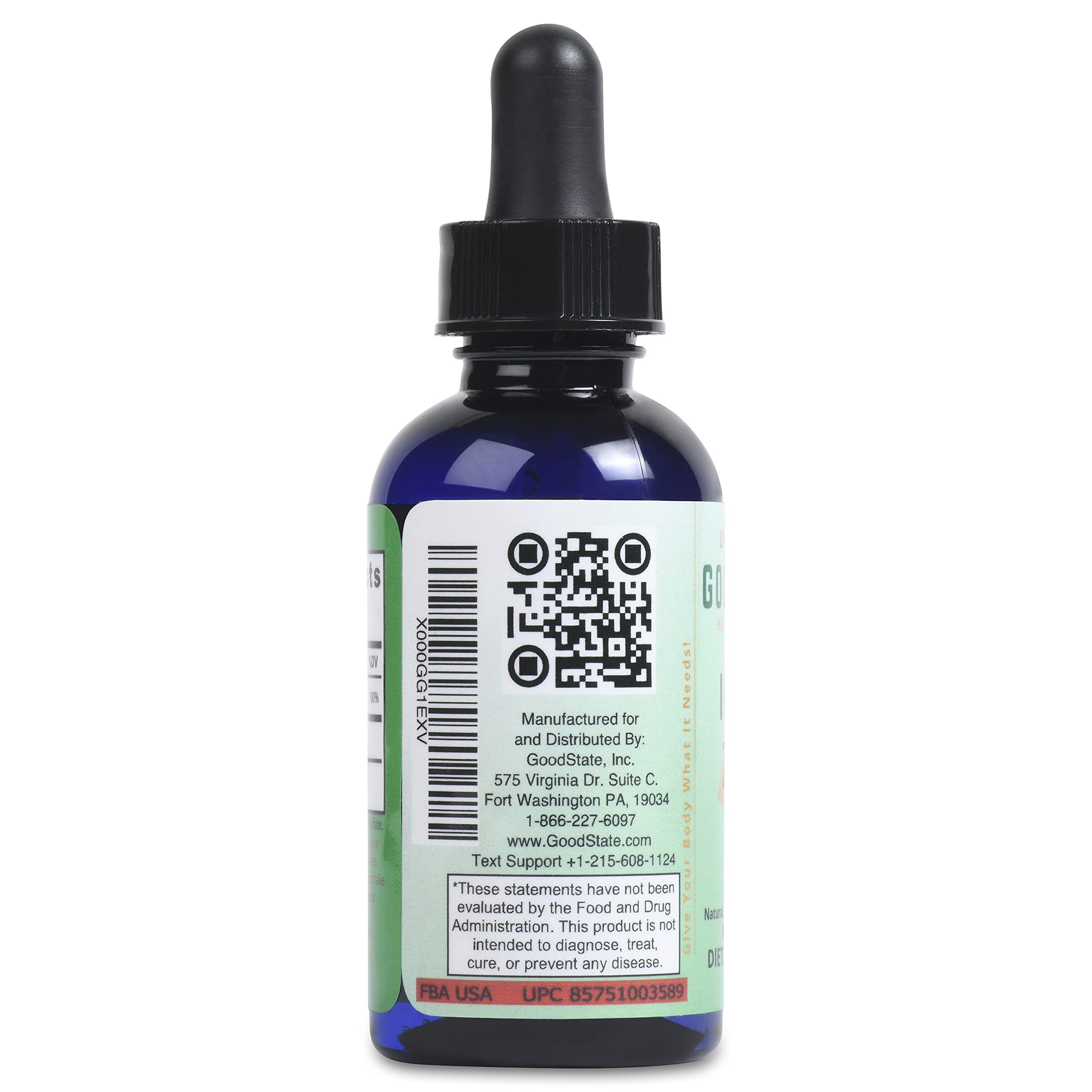 Close-up of zinc liquid bottle and label on white background