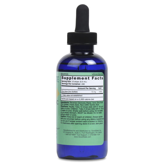 Dropper bottle of Good State Liquid Ionic Zinc Plus for easy dosing