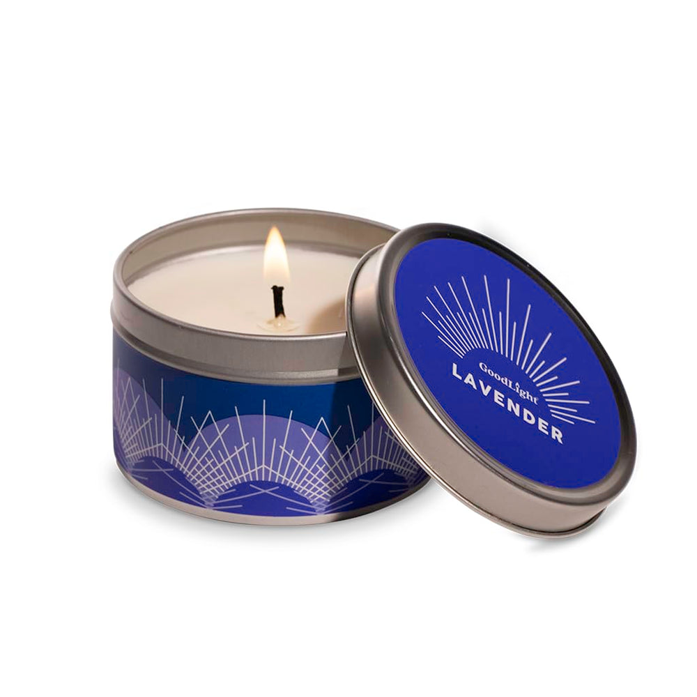 GoodLight lavender paraffin-free scented travel candle in tin