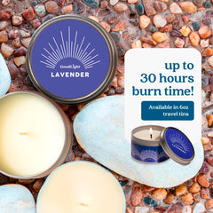 Paraffin-free non-toxic candle with lavender scent in tin