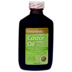 Castor oil bottle with dropper cap close-up