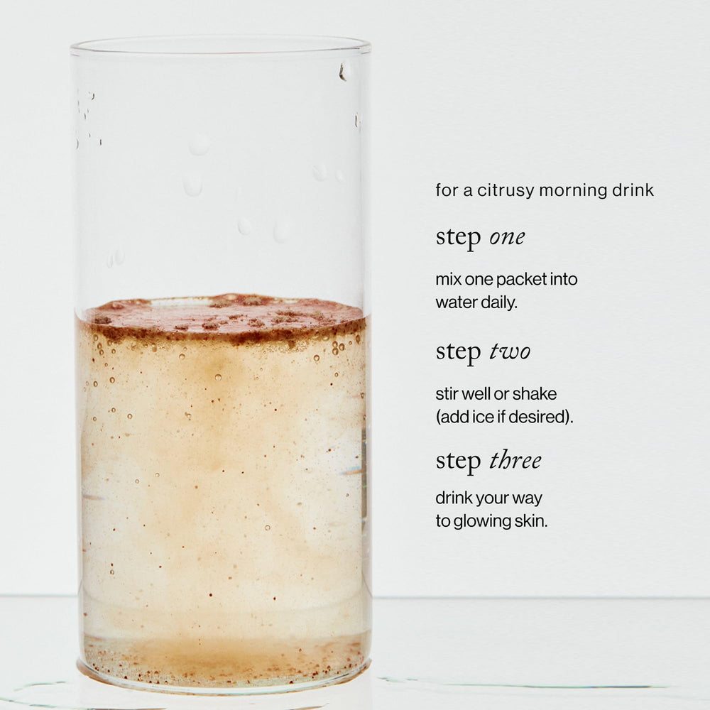 goop Morning Skin Drink dissolving in water for a vitamin-rich beverage any time of day