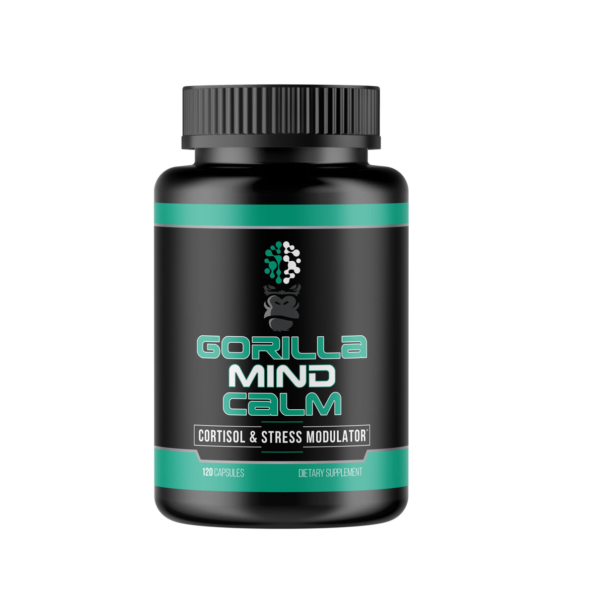 Gorilla Mind Calm bottle label with 120 capsules