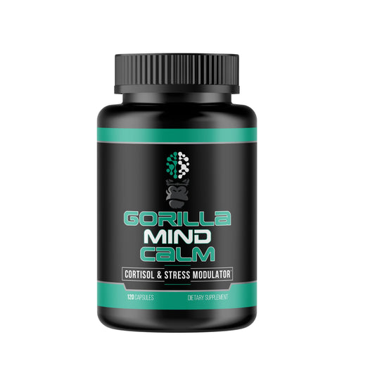 Gorilla Mind Calm bottle label with 120 capsules