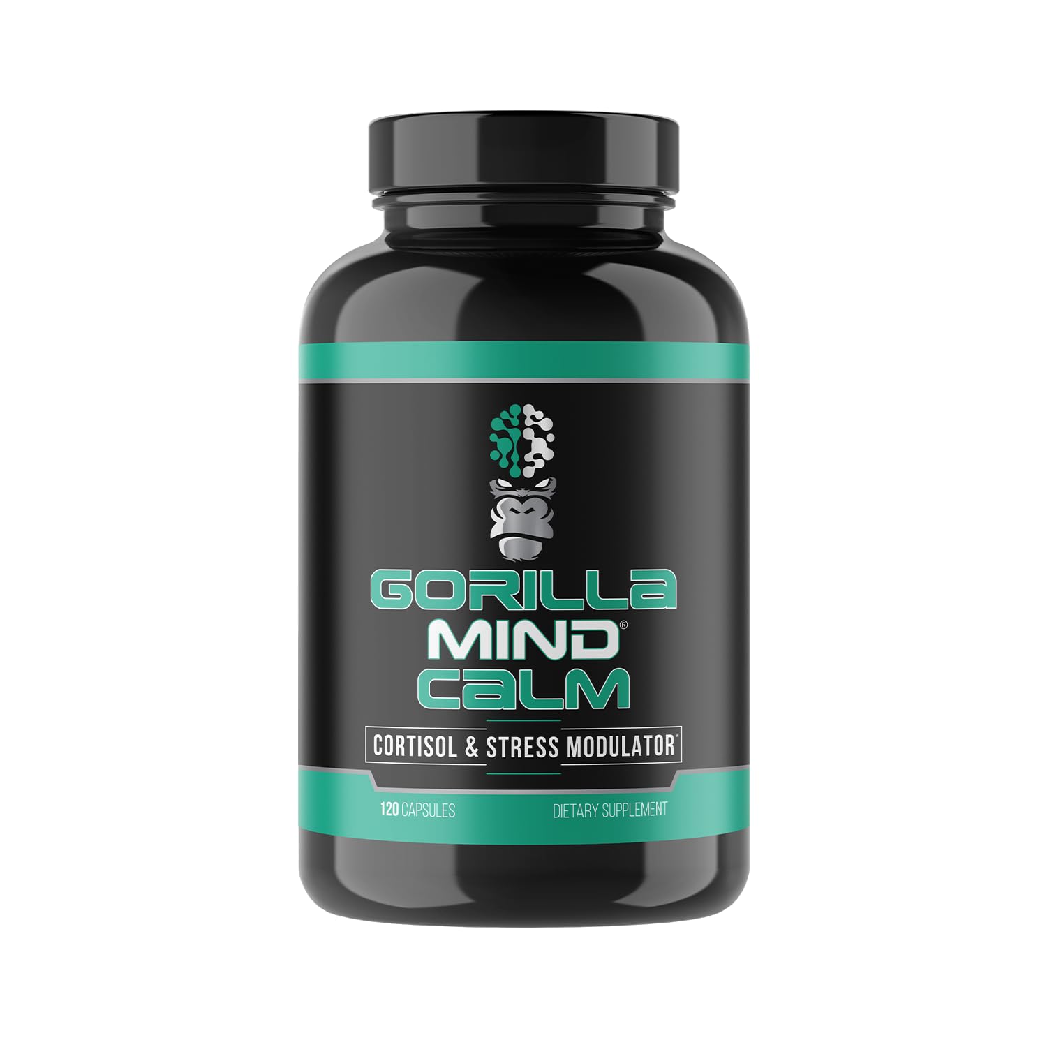 Gorilla Mind Calm bottle front view highlighting stress relief and daily relaxation.