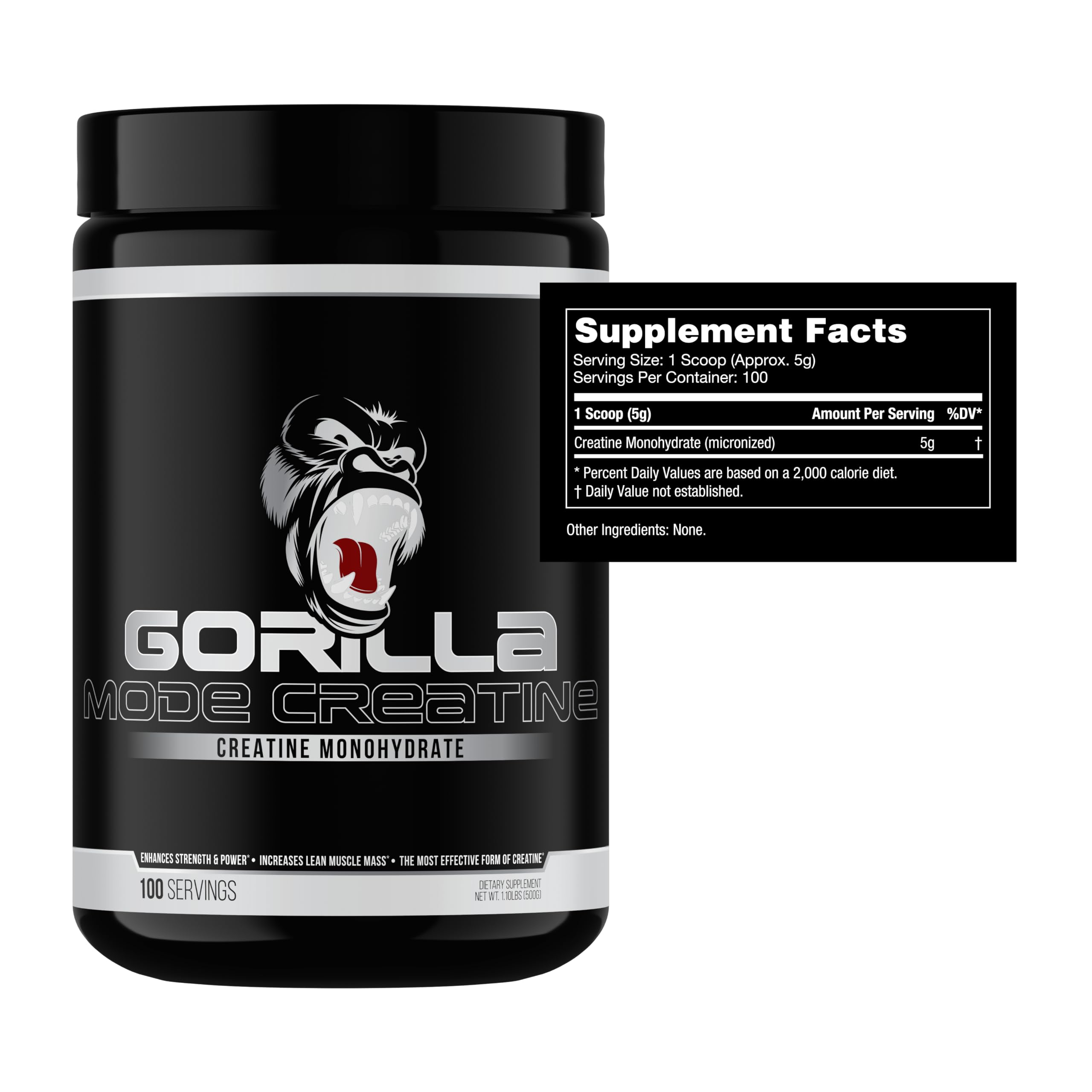 Gorilla Mind Creatine Monohydrate Micronized Powder container and powder
