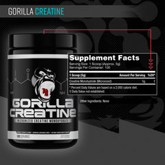 Gorilla Mind Creatine Monohydrate scoop beside bottle for precise serving.