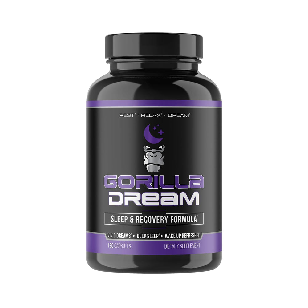 Gorilla Mind Dream Sleep bottle with capsules for restful nights and recovery.