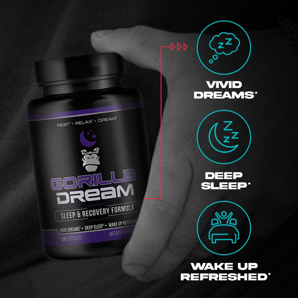 Gorilla Mind Dream bottle on a nightstand with calming setup