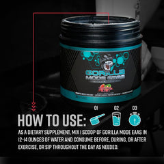 Gorilla Mind EAA bottle on a gym bench