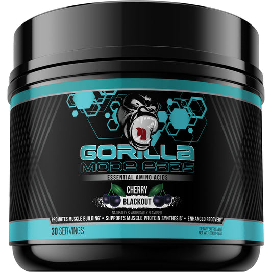 Gorilla Mind Essential Amino Acids bottle in Cherry Blackout flavor