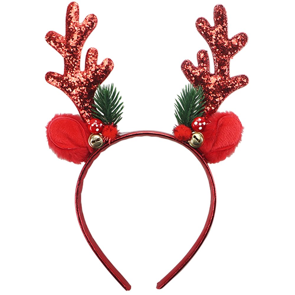 Gosuoa Christmas headband close-up with red reindeer antlers for festive sparkle