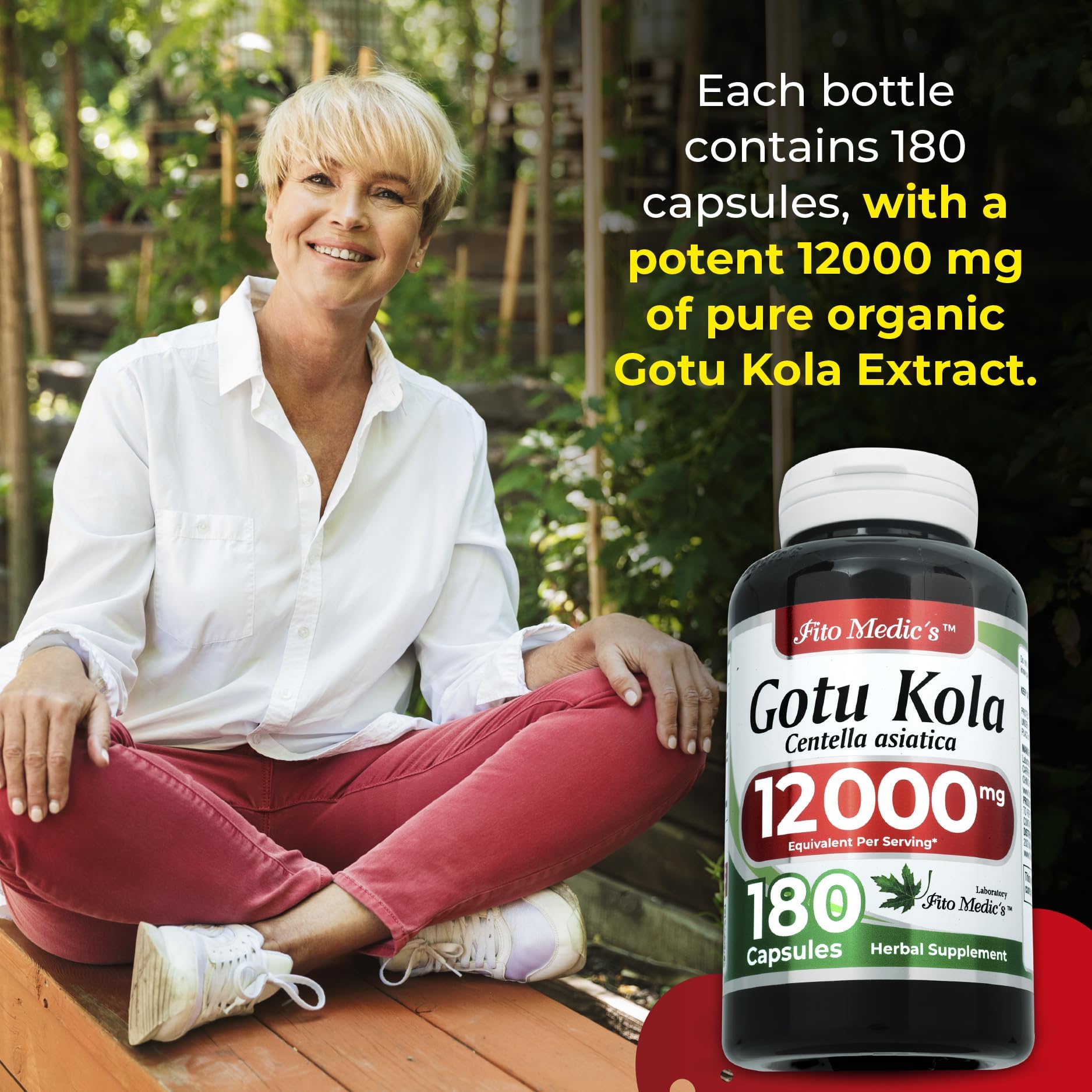 Back view of the Gotu Kola capsules bottle showing dosage information