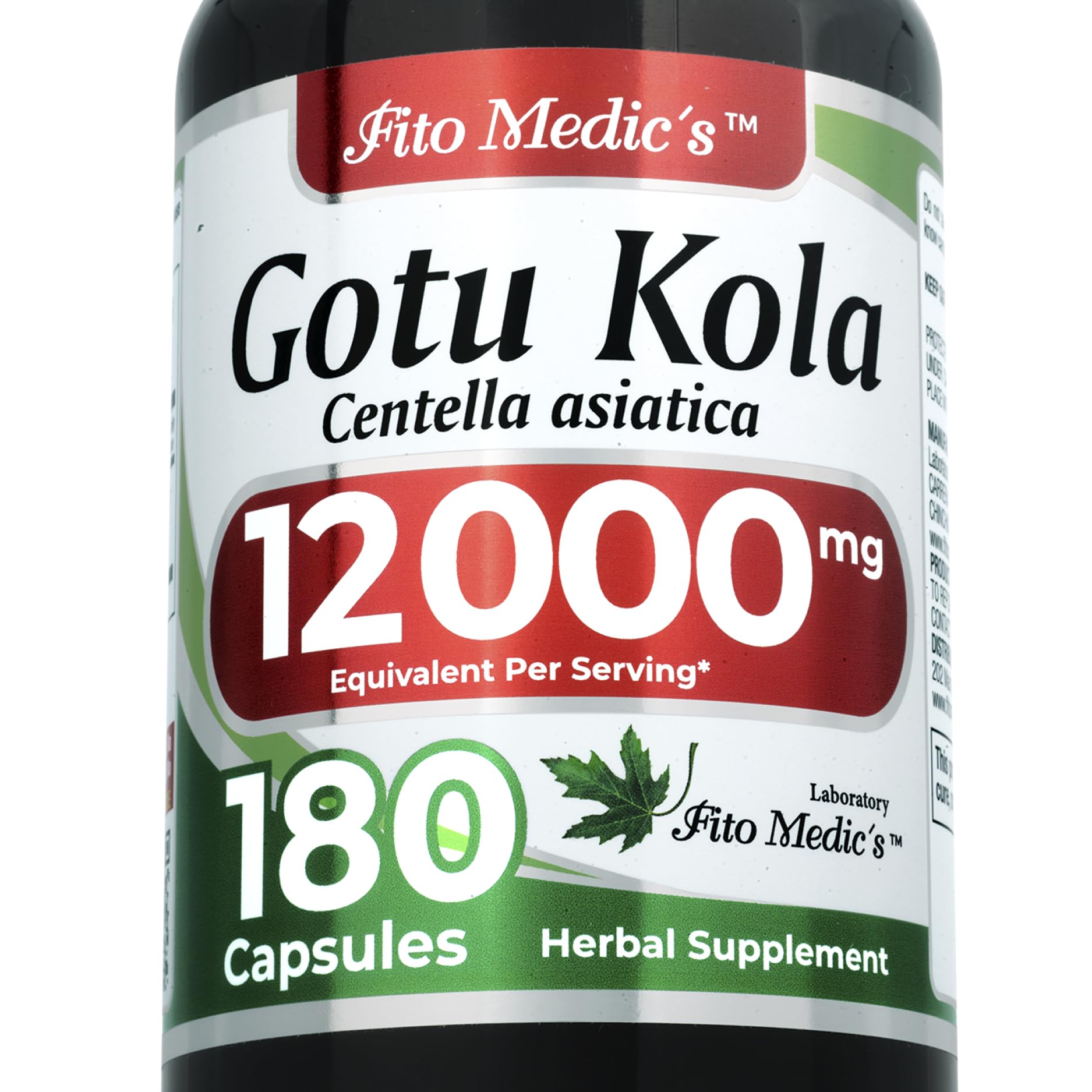 Front view of FITO MEDIC'S Lab Gotu Kola 180-count bottle