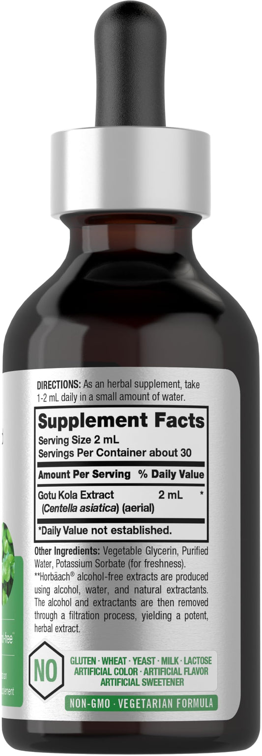 Horbäach Gotu Kola Extract 2 fl oz bottle back label with supplement facts