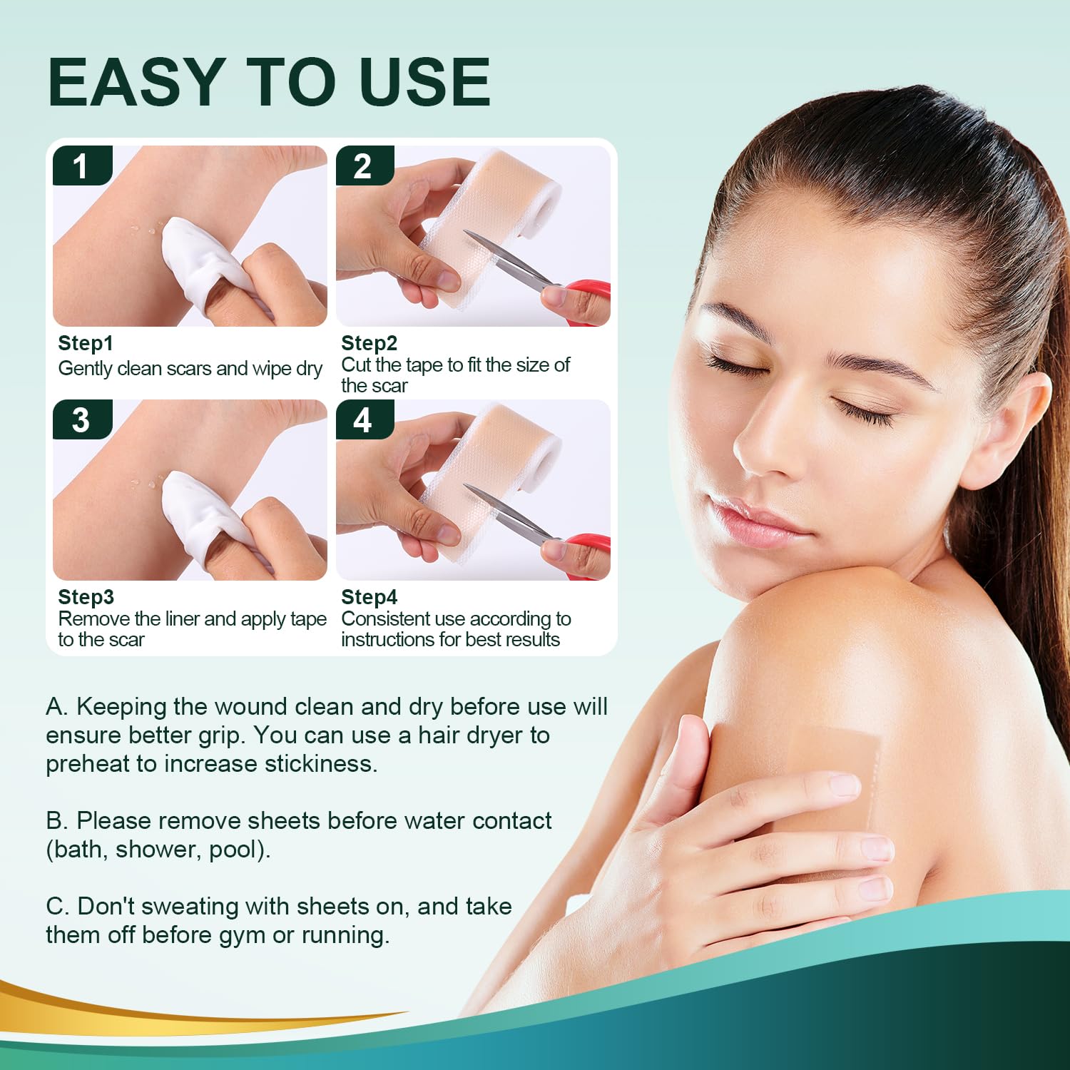 Gowgaw silicone scar tape — ready-to-cut size for precise scar coverage.