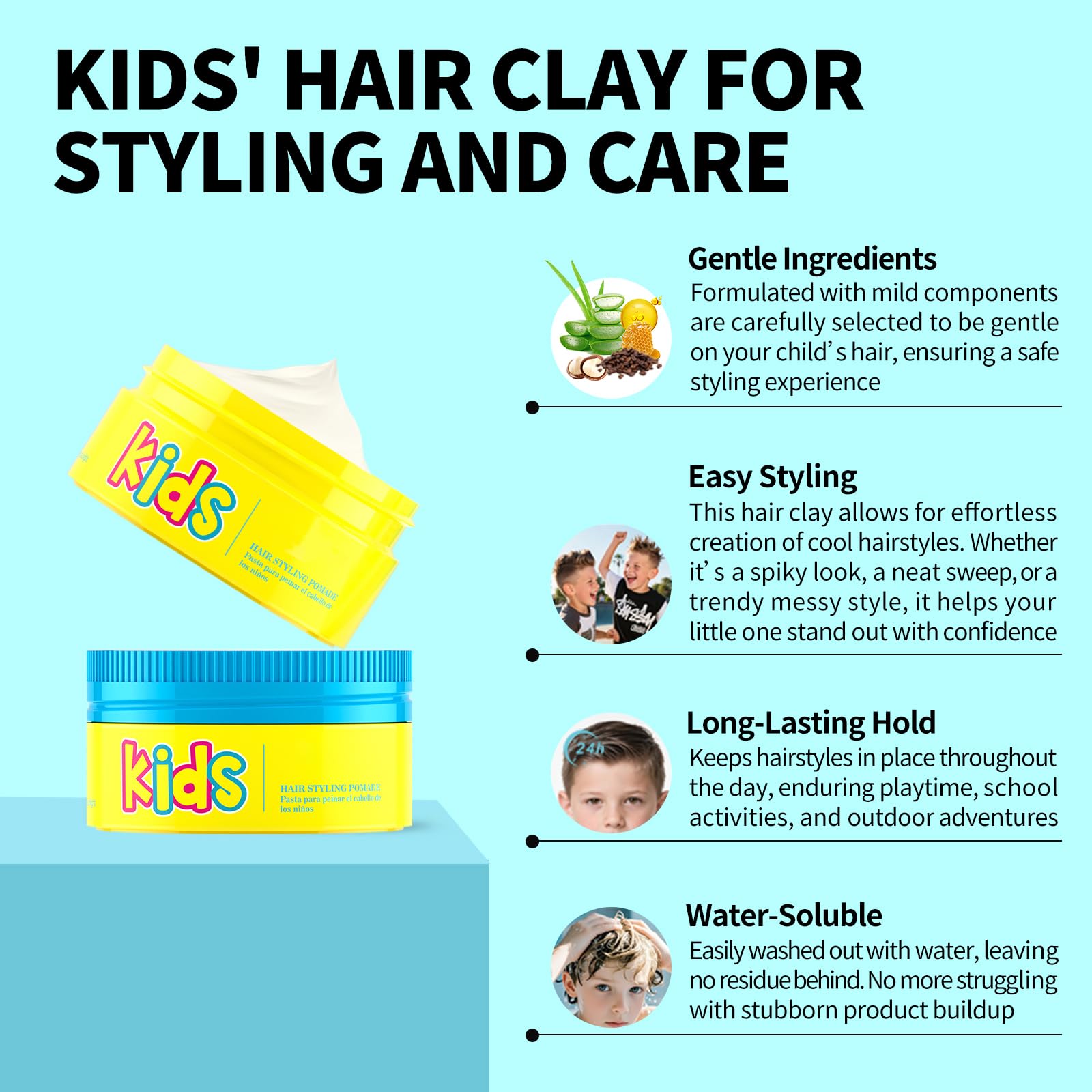gowwim hair styling cream kids tousled look close-up shows texture