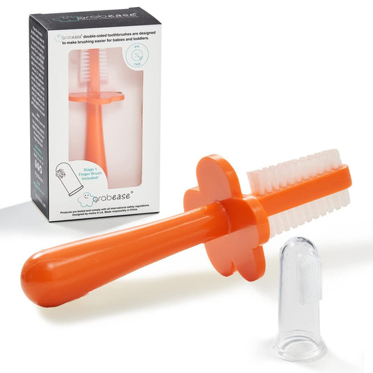 Double-sided Grabease baby toothbrush for toddlers - orange