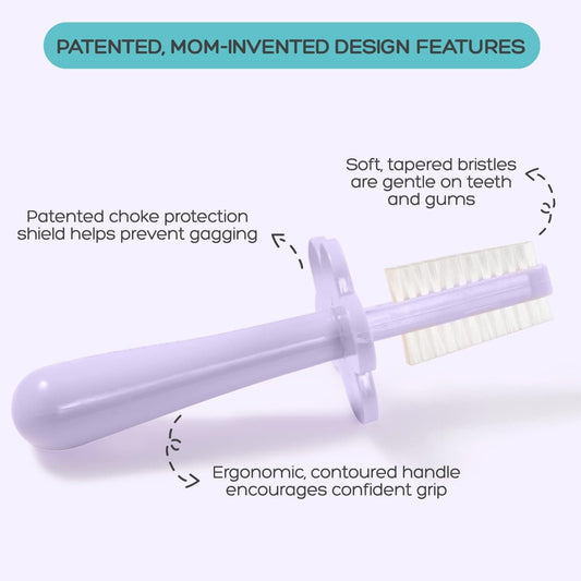 Infant silicone finger brush and dual sided toddler toothbrush setup