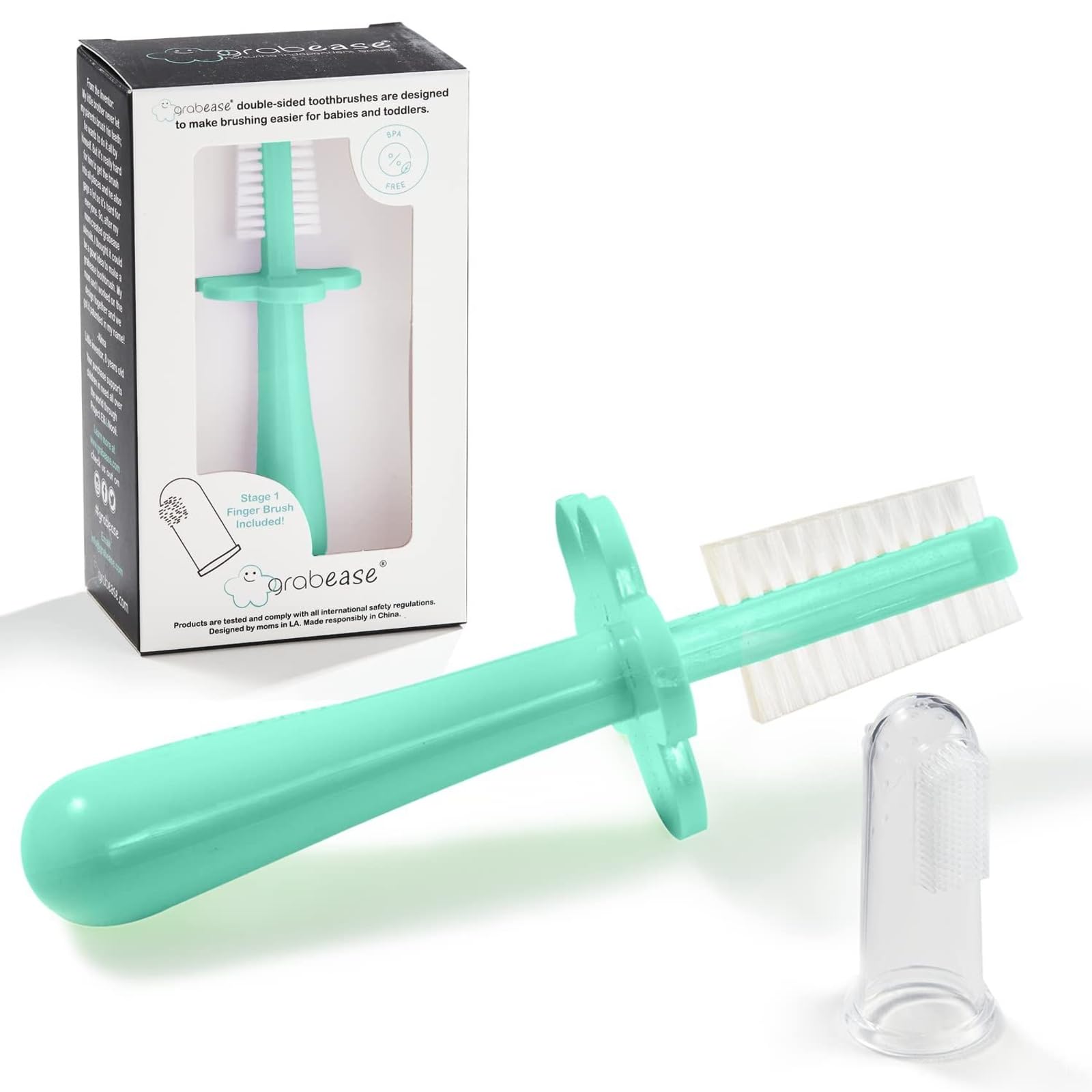 Hero image: Grabease double-sided training toothbrush for toddlers in mint