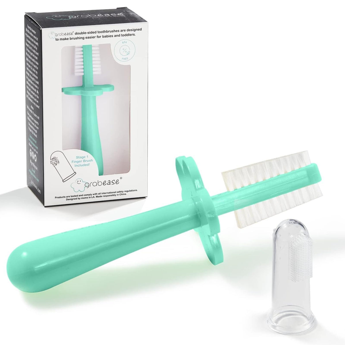 Hero image: Grabease double-sided training toothbrush for toddlers in mint