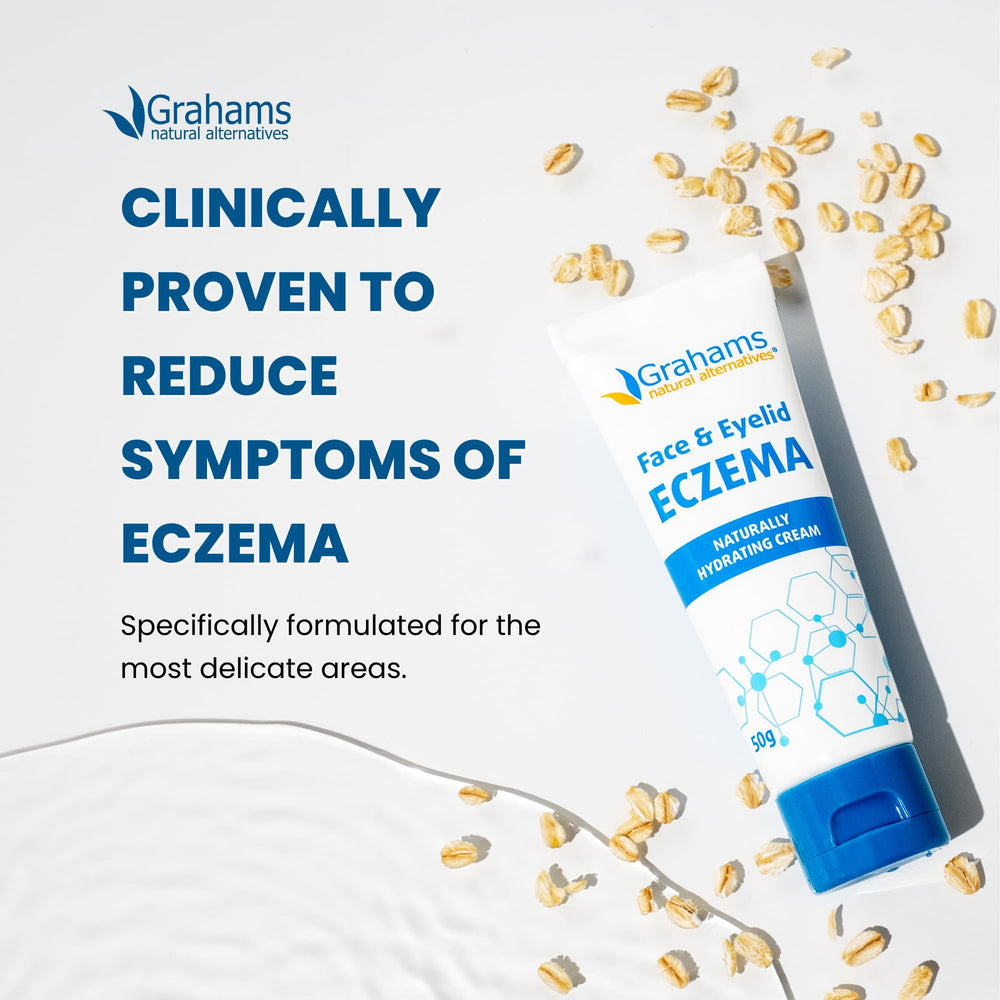 Grahams Natural eczema cream application demonstrates easy daily use around eyes
