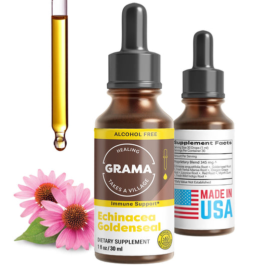 Grama Wellness Echinacea Goldenseal tincture bottle with dropper