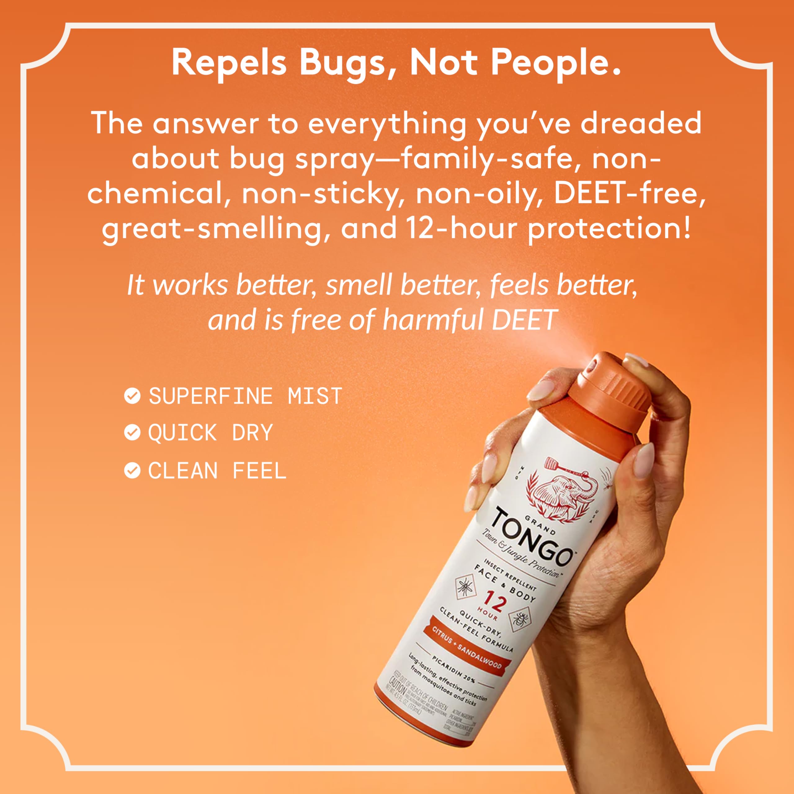 Grand Tongo Picaridin 20% formula label highlighting DEET alternative protection