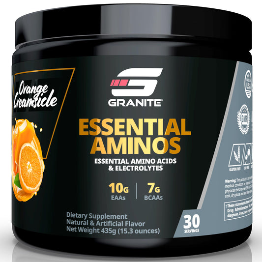 Front view of Granite Essential Amino Acids Powder Orange Creamsicle 448g can