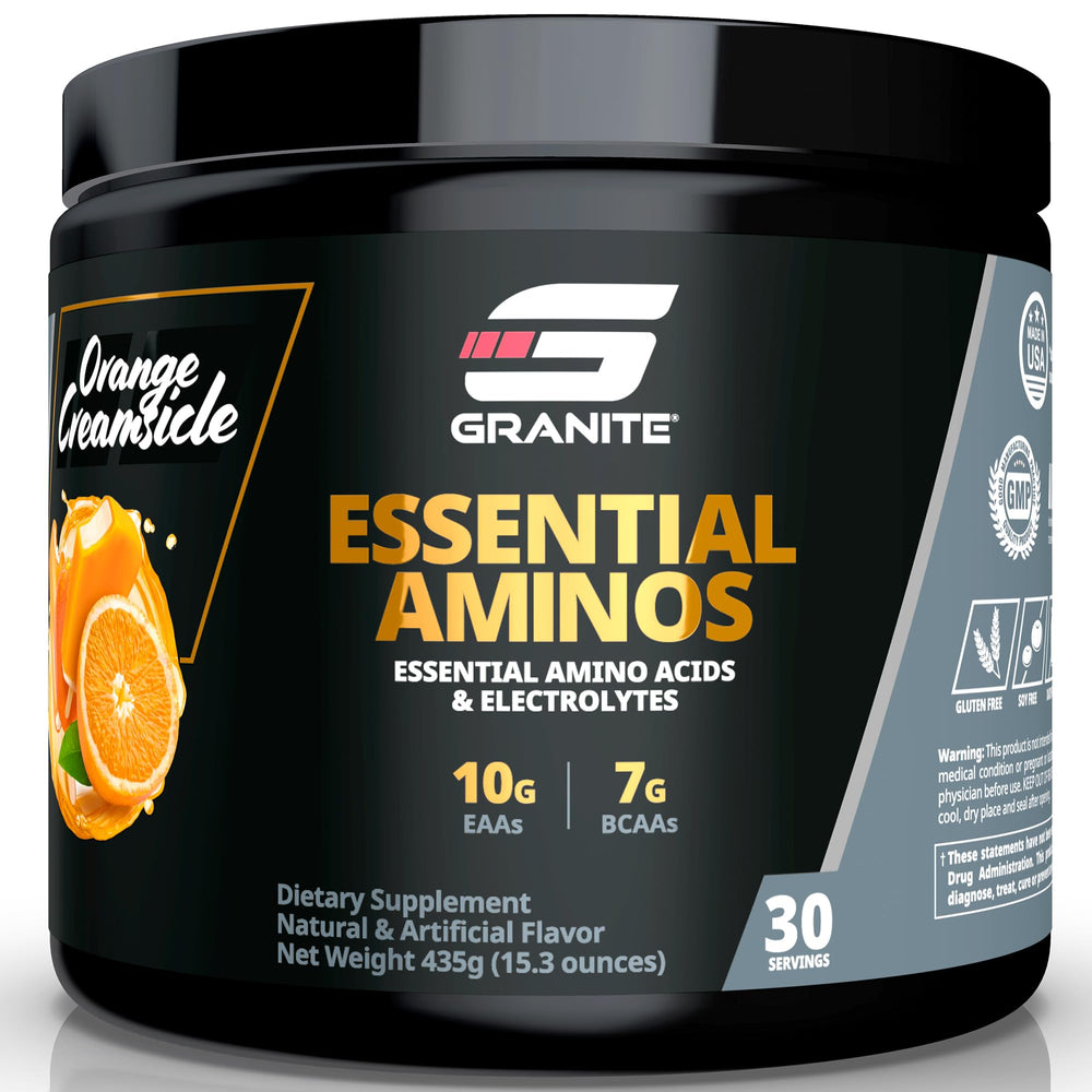 Granite Essentials EAAs bottle in orange creamsicle flavor for post-workout recovery