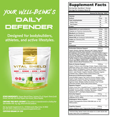 Infographic showing greens, fruits, antioxidants, and adaptogens