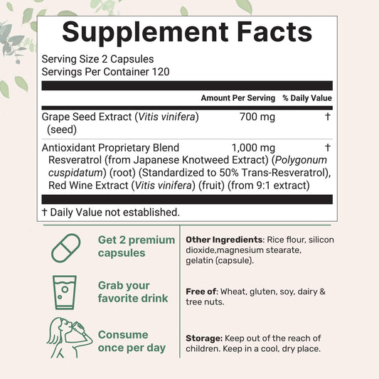 Close-up of grape seed extract capsules serving