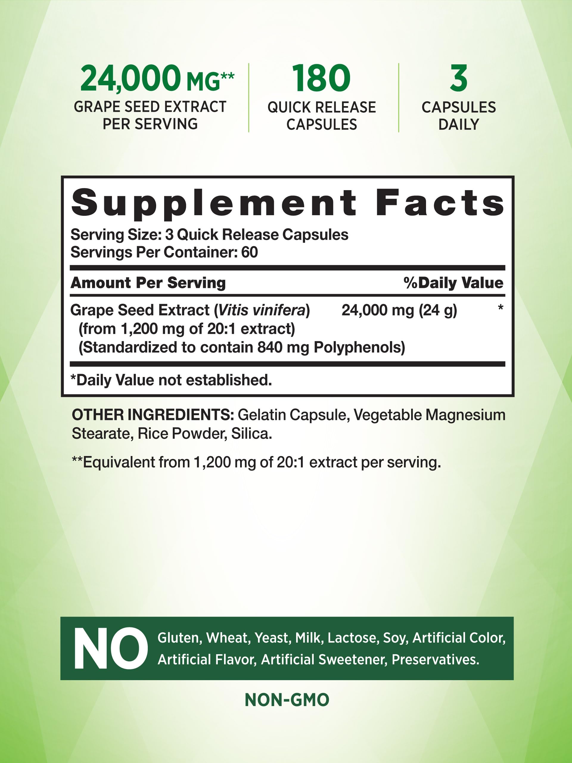 Close-up of Grape Seed Extract bottle label from Nature’s Truth