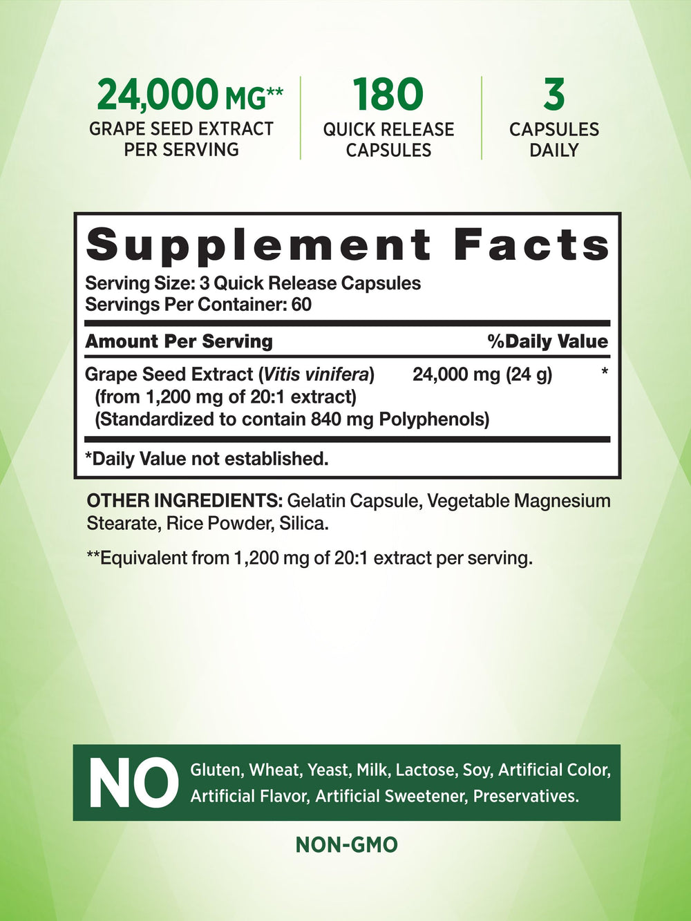Close-up of Grape Seed Extract bottle label from Nature’s Truth