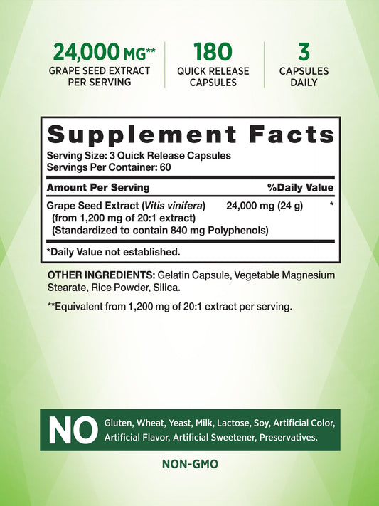 Close-up of Grape Seed Extract bottle label from Nature’s Truth
