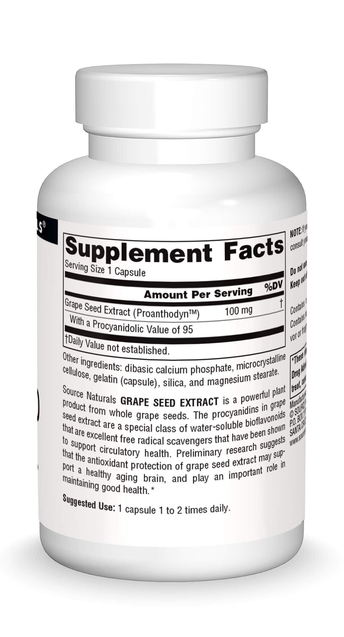 Front view of Source Naturals Grape Seed Extract bottle