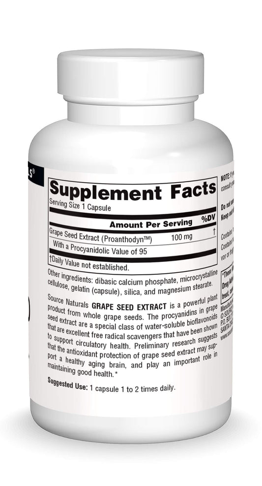 Front view of Source Naturals Grape Seed Extract bottle