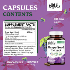 Grape seed extract capsules label highlighting vegan formula