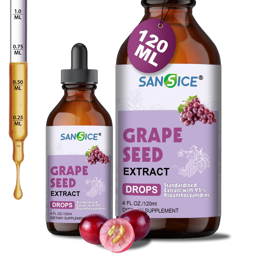 Grape seed extract liquid drops bottle close-up
