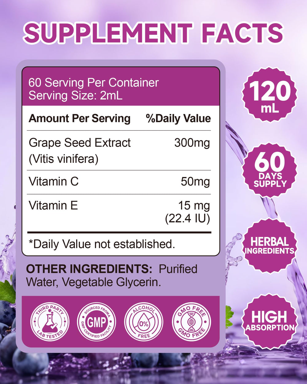 Grape seed extract liquid drops bottle with dropper