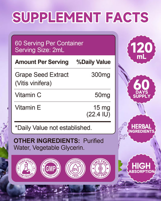 Grape seed extract liquid drops bottle with dropper