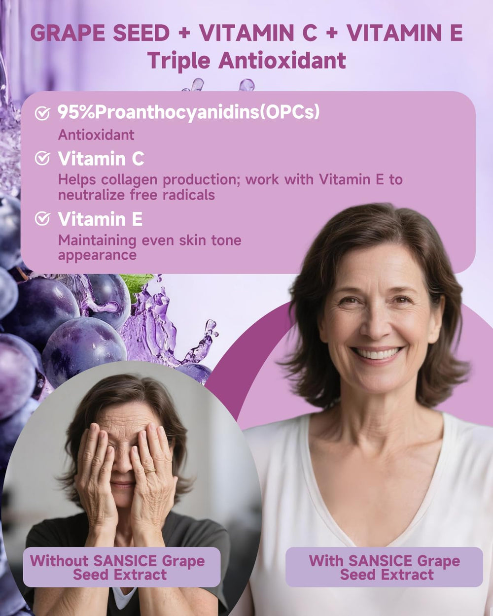 Serving bottle showing 300 mg grape seed extract